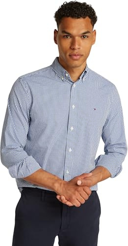 Tommy Hilfiger Uomo Camicia Flex Poplin Gingham Regular Fit, Multicolore (Wedge Blue/Optic White), XS