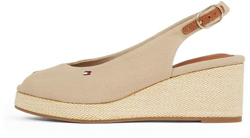 Tommy Hilfiger Damen Wedge Sandalen Flag Mid Slingback Verstellbarer Riemen, Beige (Horseradish), 37