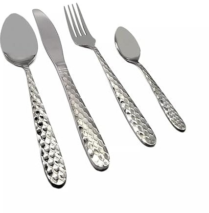 Hammered Silver Cutlery Set 16-Piece, Premium Stainless Steel Flatware, Elegant Textured Dining Utensils LunaLux by BWD