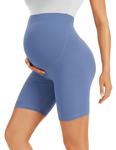 BAYDI Creamlush - Pantalones cortos de maternidad de 13 cm, transpirables, con cintura ajustable, pantalones cortos para embarazadas, para yoga, pilates, en casa, 1 Pack - Azul, M