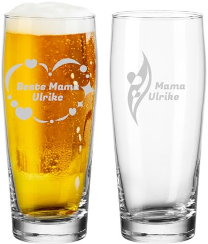 LUXENTU Willi Becher 0,3l mit personalisierter Gravur, Persönliches Bierglas zum Muttertag, Helles-Glas mit individueller Lasergravur, Geschenk für Mama, Spülmaschinenfest