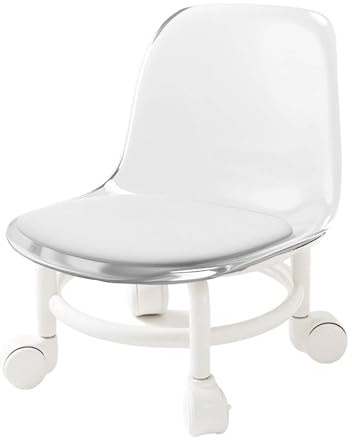 Acrylic Pulley Chair, Low Stool with Backrest Pulley, Ergonomic Low Rolling Stool for Home Cleaning, Office Step Stools, Laundry, Office, Garage, Spa, Shop, Salon (Clear)