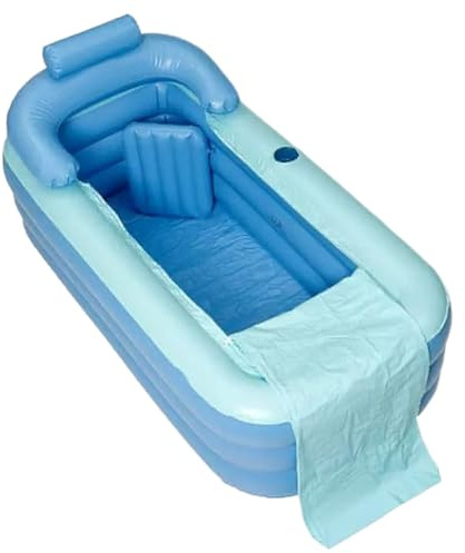 Bañera inflable – Ahorro de espacio | Tina inflable plegable de PVC con alfombrilla de asiento para ducha | Suministros de bañera plegable para mujeres, niñas, familia, adolescentes, niños, marido