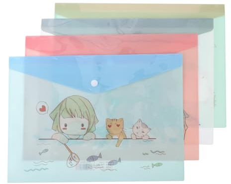 Ciieeo Carpeta de Documentos A4 Dibujos Animados, 16 Unidades, Bolsa para Archivos Cierre de Botón, Transparente, Práctica Oficina, Organizador de Papelería Resistente y Ligera