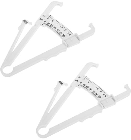UKCOCO 2pcs Body Fat Caliper Skinfold Thickness Measuring Device with White Metric and Imperial Scale for Men and Women Body Fat Analysis and Fitness Monitoring