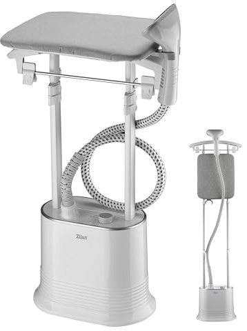 Zilan 2-in-1 Stand Dampfglätter mit Bügelbrett, 2000W Dampfbügelstation & Dampfbürste 30 Sekunden Schnellaufheizung, Textildampfer – Dampfbügeleisen Station Profi Vertikaldampf & Horizontalbügeln