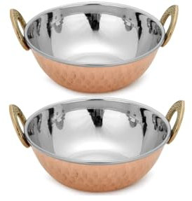 Zap Impex Karahi de acero inoxidable para servir platos indios y piezas de servir 2 piezas, 15 cm de diámetro