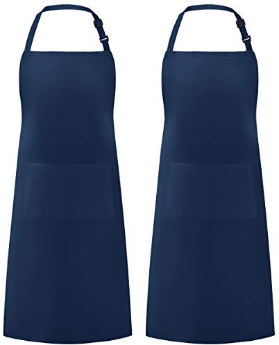 Syntus Paquete de 2 delantales ajustables resistentes a las gotas de agua con 2 bolsillos, delantales de cocina para mujeres, hombres, chefs, Oscuridad azul, 33.07*27.17in