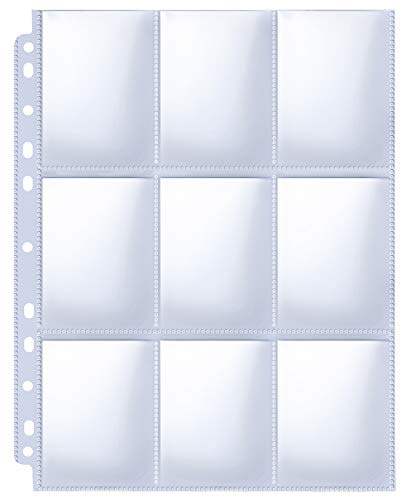 HERKKA Trading Card Sleeve Pages, 100 Pack 9 Pocket Album Pages 11 Holes Fit 3 Ring Binder