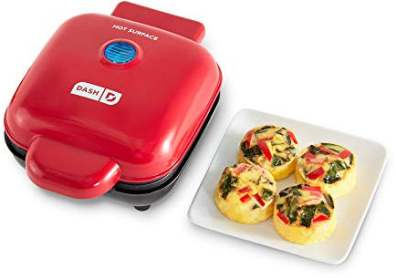 DASH Deluxe Sous Vide Style Egg Bite Maker with Silicone Molds for Breakfast Sandwiches, Healthy Snacks or Desserts, Keto & Paleo Friendly, (1 large, 4 mini) - Red