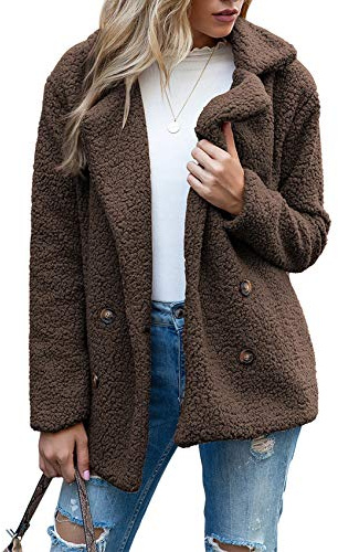 Boutons d'automne Et d'hiver, Revers, Cardigan en Molleton Ample, Manteau De Laine GâTeau De Mouton Femmes, Vestes, Hauts