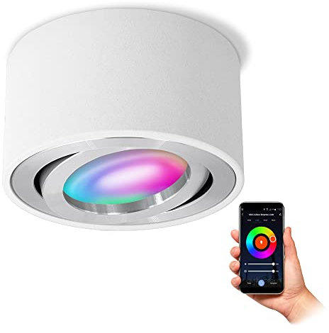 SSC-LUXon CELI-1WM Aufbaustrahler flach weiß schwenkbar mit WiFi LED RGB+ Smart - Deckenstrahler Spot kompatibel mit Alexa, Siri & Google