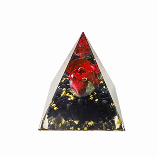 VNSTKWW Pyramide en orgonite en Cristal de Lune - Tour d'énergie - Nature Reiki - Chakra - Pierre écrasée - Fleur de Vie - Orgonite - Pyramide de guérison des Chakras (Noir)