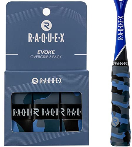 Raquex Evoke Camo Overgrip – Tennisschläger Grip Tape – Schläger Anti-Rutsch-Band Übergriff für Tennisschläger, Badminton und Squash – 3er Pack - Dunkles Tarnmuster