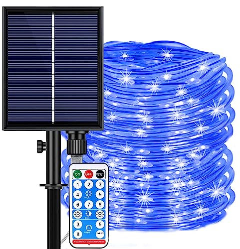 DINOWIN Solar Lichtschlauch Außen, 20M 200LED Lichterkette mit 8 Modi Fernbedienung Wasserdicht Led Schlauch für Garten Balkon Zimmer Hochzeit Weihnachten (Blau)