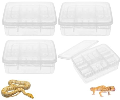 Balacoo 4 Pcs 16-Grid Reptile Breeding Box, Professional Clear Egg Incubator Tray, Plastic Breeder Box for Gecko, Lizard &Amp; Mane Hatching