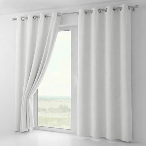 BEAUTEX Verdunkelungsgardine mit Ösen, Blackout Ösenschal Blickdicht abdunkelnd, Größe und Farbe wählbar (Breite: 140 cm, Höhe: 145 cm, Weiß)