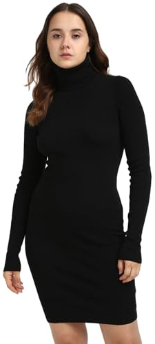 Calvin Klein Donna Abito in Maglia Woven Label Tight Sweater Dress con Collo Alto, Nero (Ck Black), XL