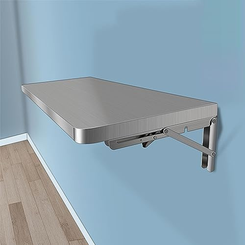DUSXLX Stainless Steel Wall Mounted Fold Down Table, Wall Mounted Desk, Floating Table Hanging Computer Desk Workbench, for Study, Bedroom, Bathroom, Balcony (Size: 60x30cm/L23.6xW11.8in)