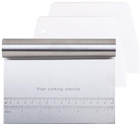 Teigkarte, 3-teiliges Edelstahl Teigschneider Set, Kunststoff Teigschaberkarte, Teigschneider für Kuchen, Pizza, Backwerkzeug, Brotschneiden, Küchenbedarf (Silber)