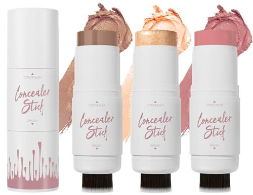 Contour, Highlighter, Blush, Bronzer Stick Kit - 3 Pcs with Brush for Flawless Look, Waterproof Long Lasting Smooth Beauty Wand for All Skin Types