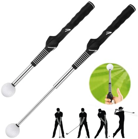 YANGUN Golf Swing Training Aid, Retractable Golf Swing Training Aid, Telescopic Golf Swing Trainer for Indoor Practice (Black)