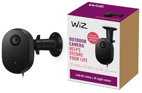 WiZ Outdoor Sicherheitskamera, IR Nachtsicht, Bewegungs- und Geräuscherkennung, automatische Alarme, verbindet Sich mit WLAN, Sprach-App-Steuerung, funktioniert mit Google Home, Alexa und HomeKit