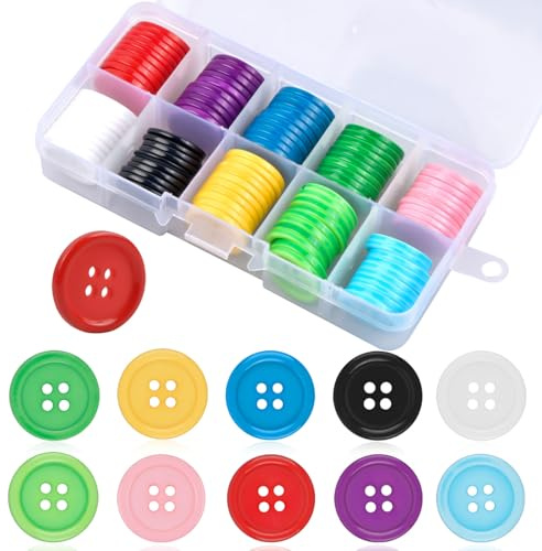 100 PCS Botones de Mix Colores Botones de Resina Redondos 20mm con 4 Agujeros, Botones Niños Botones de Colores para Coser Manualidades Decoración Ropa Pantalones Con Caja de Almacenamiento