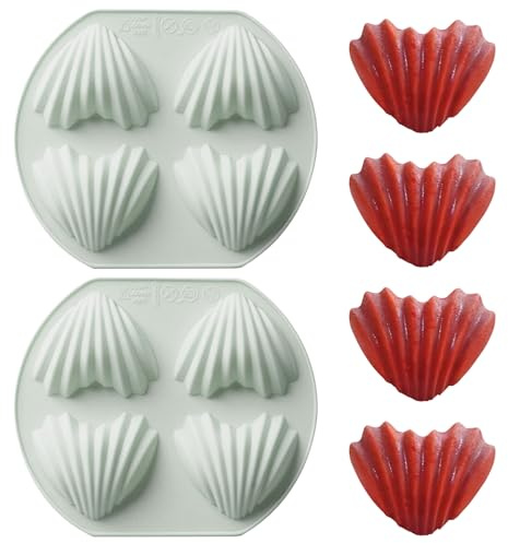 Fchil Heart Madeleine Pans for Baking, Set of 2, 8-Cavity Shell-Shaped Madeleine Cookies Molds, Nonstick Silicone Madeleine Muffin Pan for Oven Cupcake Jelly Pudding Ice Soap Candle