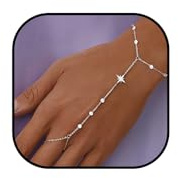 Calkkrer 18K Oro Estrella Enlazado Cadena de Dedo Pulsera y Anillo Conjunto, Verano Elegante con Cristales, Baño de Oro Resistente al Agua Anillo de Dedo Pulsera con Incrustaciones de Circón