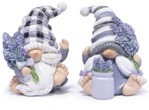Hodao Spring Lavender Gnomes Set Purple Figurines Decor