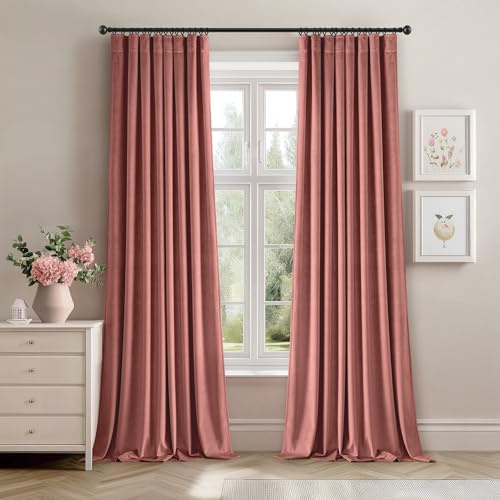 ANRODUO Dusty Rose Velvet Curtains 96 Inches Long Blackout Thermal Insulated Soundproof Curtain Privacy Room Darkening Curtains Pinch Pleat Window Drapes for Bedroom Living Room Set of 2