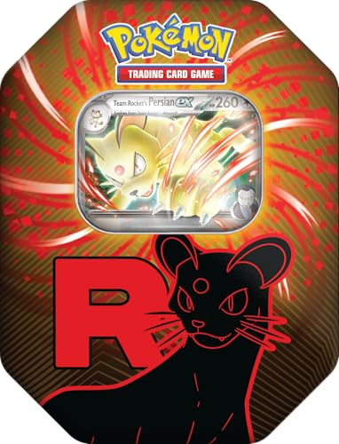 Pokémon TCG: Team Rocket Tin - Persa ex (1 Tarjeta Promocional de Aluminio y 4 Paquetes de Refuerzo)