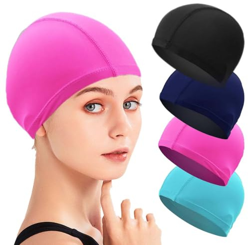 MUNZE Lot De 4 Bonnets De Bain Élastiques Pour Homme Et Femme - Pour Adultes - Doux Et Confortables - Résistants - 4 Couleurs - Pour La Natation Et Le Fitness, Haute Qualité.