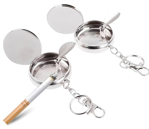 Posacenere Tascabile, Posacenere Portatili, 2 Pezzi Lega di Alluminio Portacenere Portatile da Tasca Antiodore con Coperchio e Anello Portachiavi, Mini Posacenere per Fumatori, Passeggiate e Viaggio