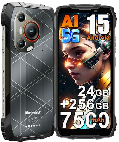 Blackview BL7000 5G Téléphone Portable Incassable Android 15, 24Go+256Go/2To Gemini AI Telephone, 6.78 FHD+ 120Hz Téléphone Chantier, 50MP+32MP, 7500mAh Smartphone Incassable,NFC/OTG/GPS/FM, Noir