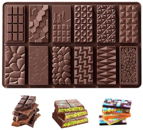 Moule à chocolat en silicone 12 Cavités Forme de chocolat Silicone Deep Facile à Démouler Break-Apart Moule profond pour Chocolats Pièces Maison Pralines Bonbons Gaufres Décoration de Gâteau