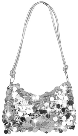 JENCVNL Damen Glitzer Tasche, Clutch Glitzer Pailletten Tasche Silber Schwarz Clutch Abendtasche Elegante Taschen Pailletten Handtasche mit Reißverschluss für Prom Hochzeit Party Bankett (Silber)