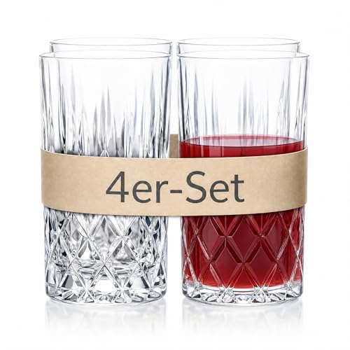 Der-Porzellan-Laden Nachtmann Longdrinkgläser Noblesse, Highball Gläser 4er Set, Kristallglas 375 ml, H 14,8 cm, Ø 77 mm, spülmaschinengeeignet, massiver Boden, Made in EU