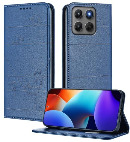 XINYEXIN Plånboksfodral för Motorola Moto G37, PU-läder Flip-fodral med RFID-blockering, korthållare, stötsäkert fullskydd, stativfunktion – Blå