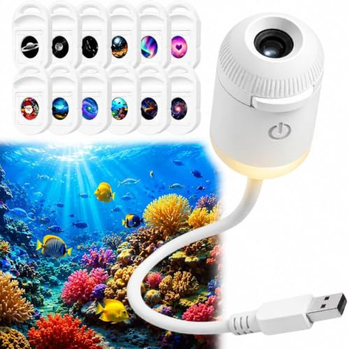 LMIX Galaxy projektor nattlampa, Plug and Play HD stjärnprojektor 5D holografisk ocean ljus 2-i-1 USB himmel fantasi stjärnhimmel takprojektorer lampor 360° utrymme (med 12 filmer A)