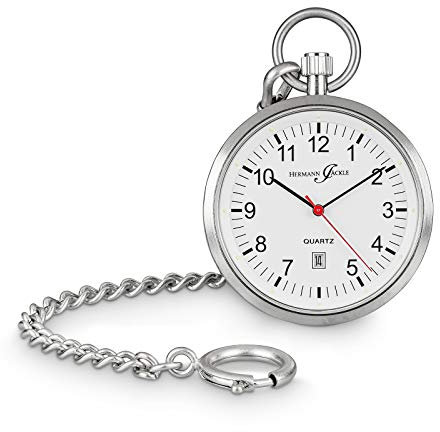Hermann Jäckle Frankfurt II Taschenuhr – Quarzwerk, 43 mm Gehäuse, Mineralglas, mit Kette und Etui – Klassische Herrenuhr in edlem Design