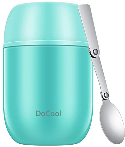 DaCool Food Thermo for Hot Food Insulated Food Jar 16 Ounce Vacuum Stainless Kids Lunch Thermo Container Bento for Kids Adult with Spoon Leakproof for School Office Picnic Travel Outdoors,Cyan Blue