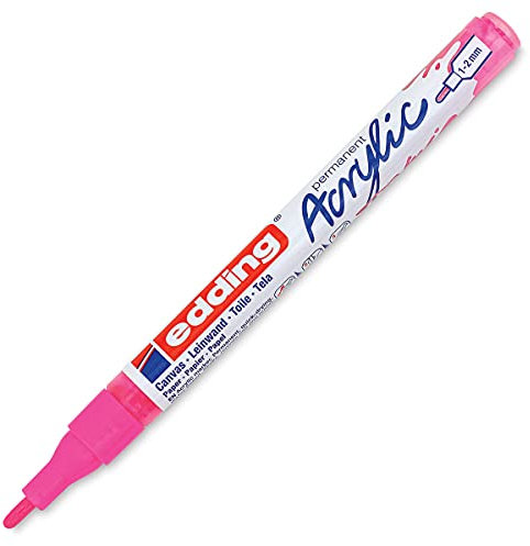 edding 5300 Marcatore Acrilico Fine, Rosa Fluorescente, 1 Marcatore a Vernice Acrilica Waterproof, Punta Tonda 1-2Mm, Pennnarello Acrilico per Disegno Su Tela, Carta, Legno, per Ciotoli