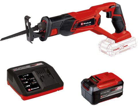 Einhell Sierra de sable inalámbrica - TE-AP 18/22 Li-solo, con Power X Change - 18 V, 2600 1 / min máx., 100 mm máx, hoja de 8 cm incluida. motor Triathlon. + Starter Kit 5,2Ah