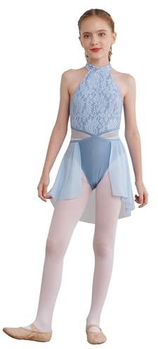 CHICTRY Girls Lyrical Ballet Modern Dance Dress Figure Ice Skating Dress Gymnastics Leoatrd Dress with Wrap Skirt Dancewear Light Blue 5-6 Years