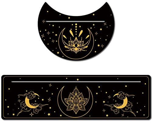 GORGECRAFT 2 Soporte de Madera para Cartas de Tarot, Soporte Negro para Cartas de Tarot, 5 Formas de Luna Y 10 Cartas de Tarot Rectangulares de Madera, Soporte de Altar, Luna Y Loto