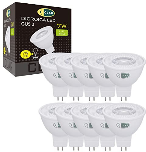 CLAR - Lampadina LED GU5.3 7W, Faretto 12V LED, Faretti LED GU5.3, Luce Fredda 6000K (Pack 10)