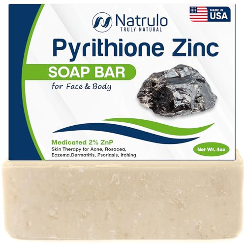 Pyrithione Zinc Soap Bar for Face & Body, 4oz | Medicated 2% ZnP Bar Soap Skin Therapy Cleanser for Acne, Rosacea, Eczema, Dermatitis, Psoriasis, Itching | Cleansing, Calming Facial Wash Made in USA