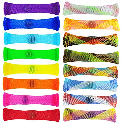 LMOGWL 16-Stücke von bunten gewebten Maschenschläuchen und Marmorspielzeugen, sensorischen Spielzeugen, Maschenfingerspielzeugen, Angst-Entlastungsspielzeugen und Stress-Entlastungsspielzeugen